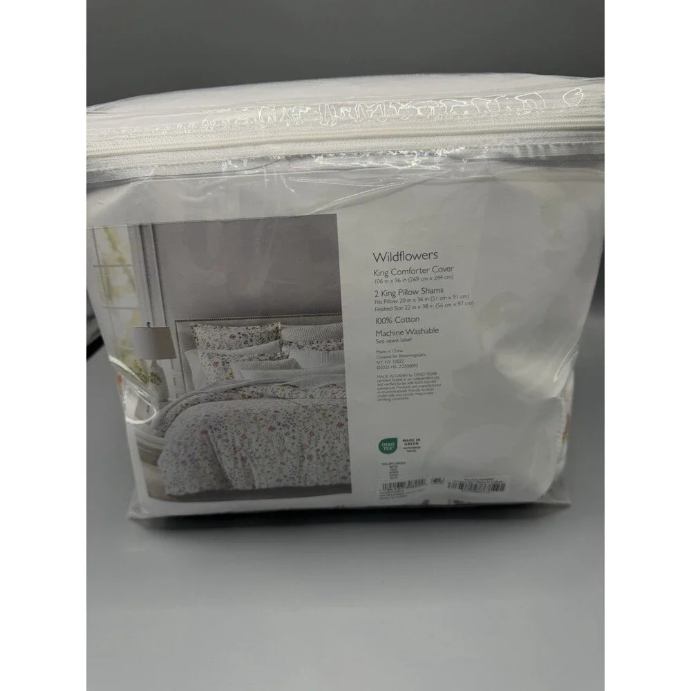 Sky Wildflowers Cotton KING Duvet Cover & 2 KING Shams NEW